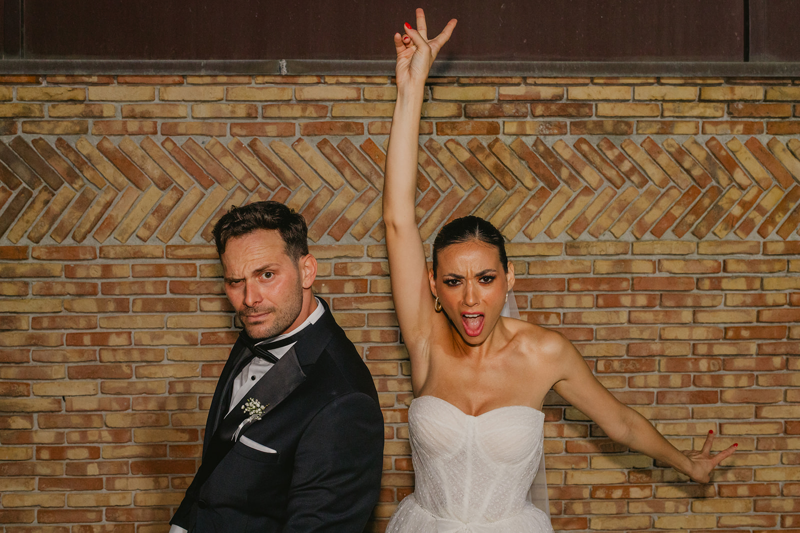 couple portrait getting crazy